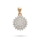 A DIAMOND CLUSTER PENDANT in 9ct yellow gold, set with a cluster of round brilliant cut diamonds,...