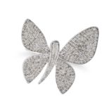 A DIAMOND BUTTERFLY RING designed as a butterfly set throughout with round cut diamonds, the diam...