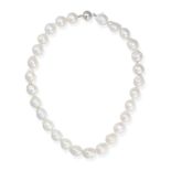 A BAROQUE PEARL NECKLACE comprising a single row of baroque pearls, no assay marks, 48.0cm, 103.5g.