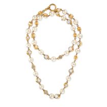 CHANEL, A VINTAGE CRYSTAL AND FAUX PEARL SAUTOIR NECKLACE comprising a row of alternating faux pe...