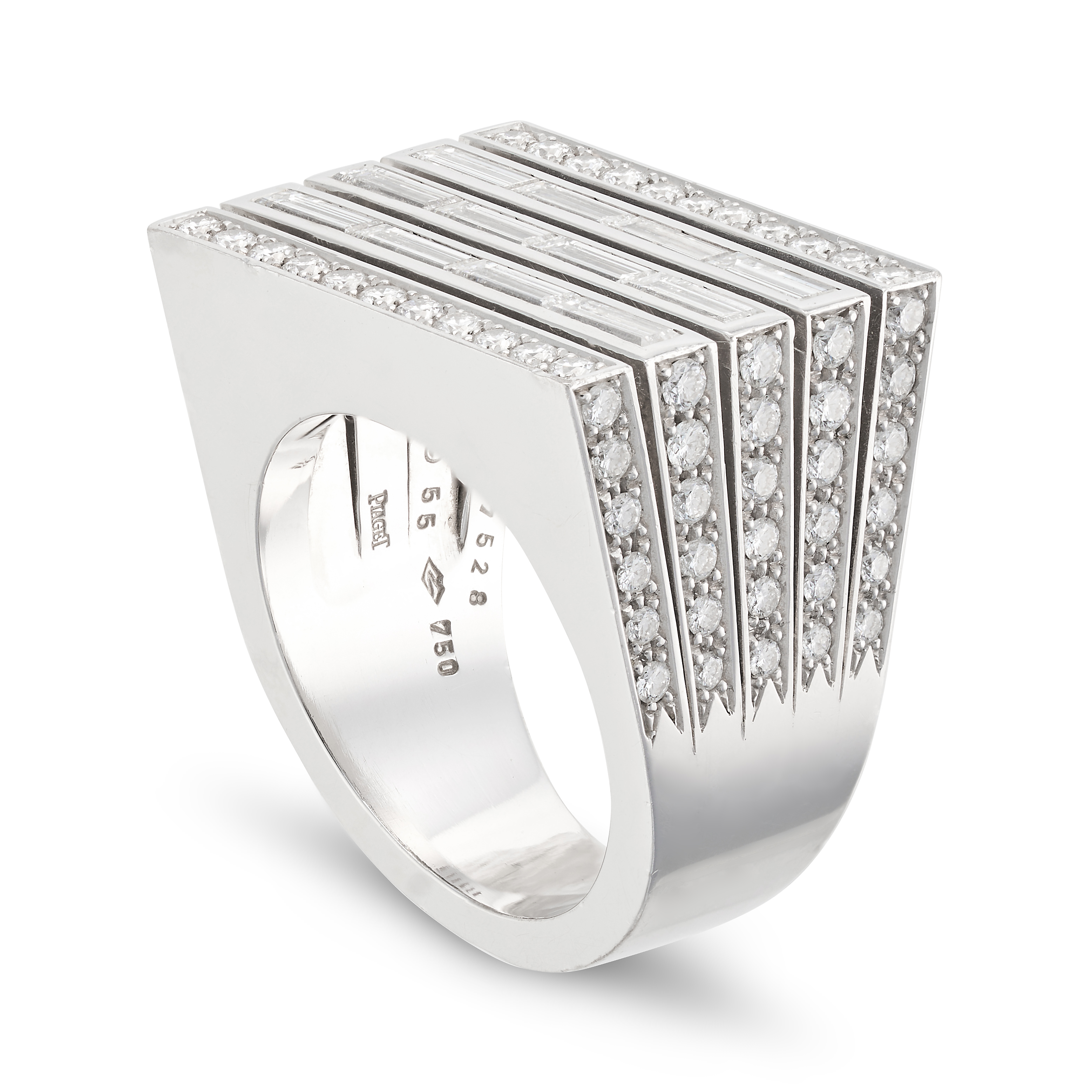 PIAGET, A DIAMOND FREEDOM RING set with three rows of baguette cut diamonds, accented by rows of ... - Image 2 of 2