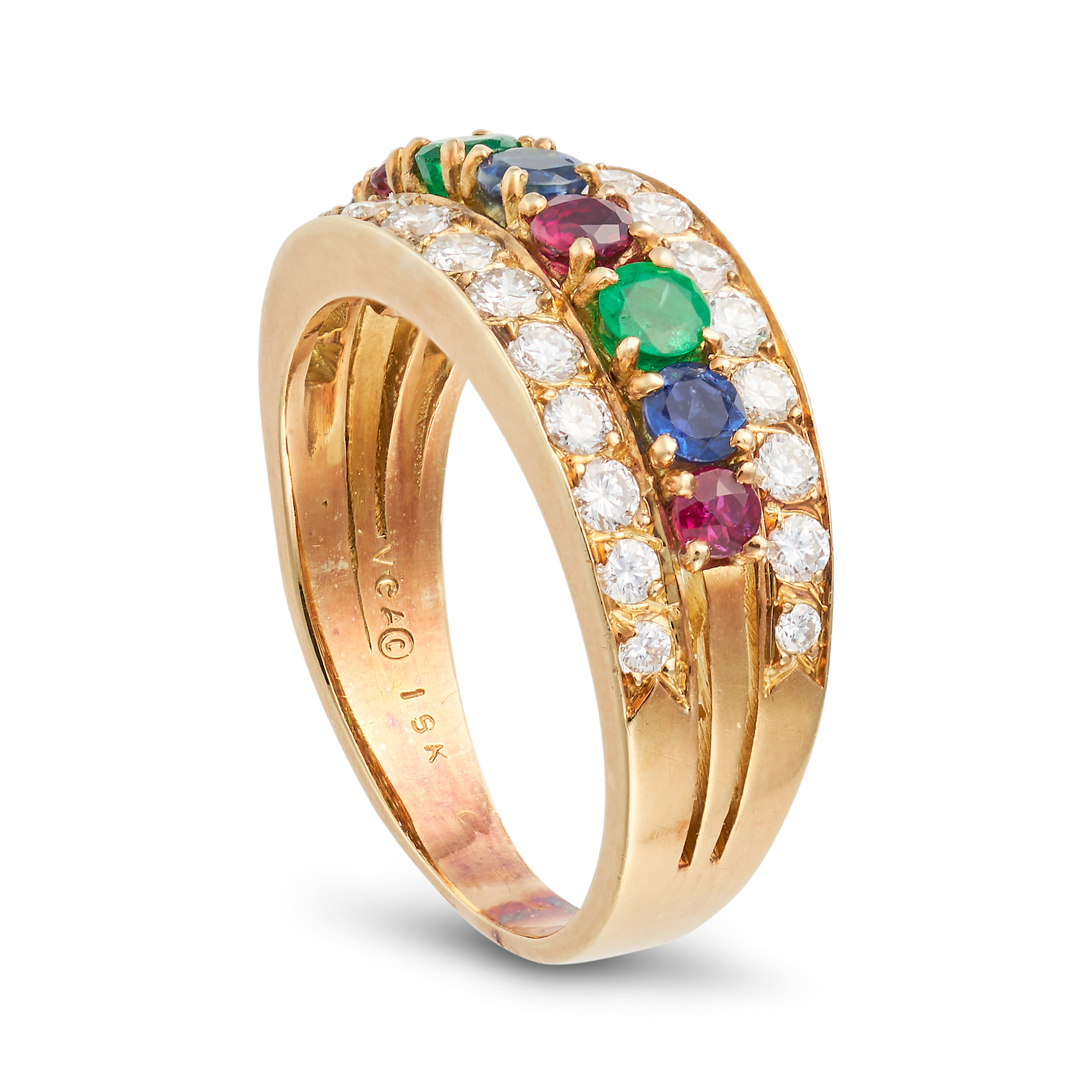 VAN CLEEF & ARPELS, A DIAMOND AND MULTIGEM RING in 18ct yellow gold, comprising a row of alternat... - Image 2 of 2