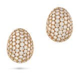 VAN CLEEF & ARPELS, A PAIR OF DIAMOND BOMBE EARRINGS each domed face pave set with round brillian...