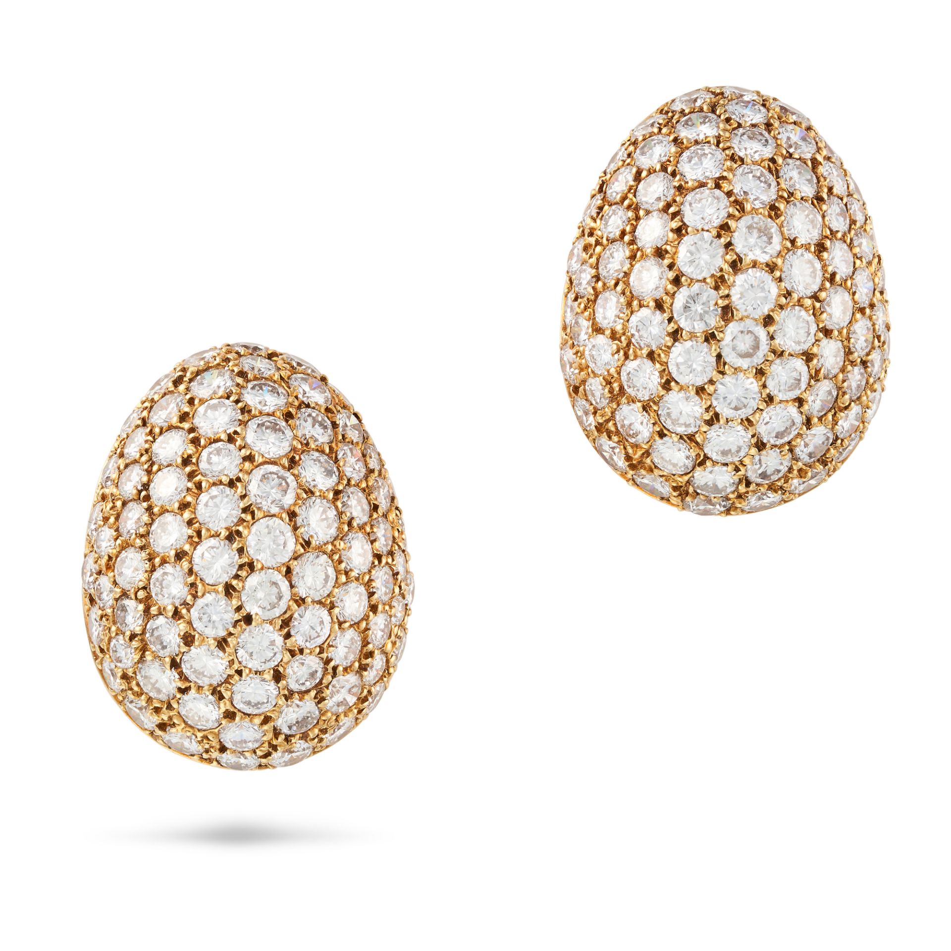 VAN CLEEF & ARPELS, A PAIR OF DIAMOND BOMBE EARRINGS each domed face pave set with round brillian...