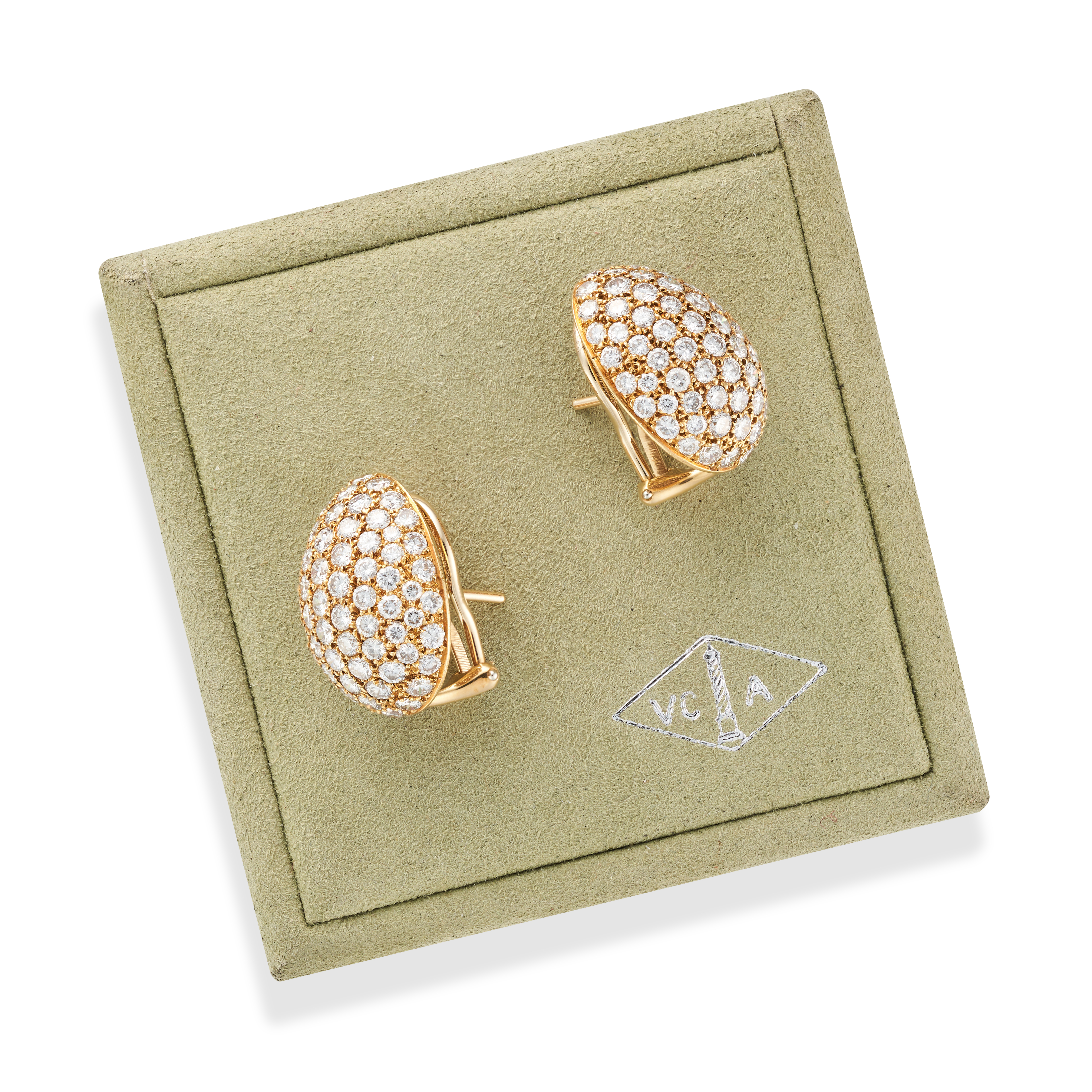 VAN CLEEF & ARPELS, A PAIR OF DIAMOND BOMBE EARRINGS each domed face pave set with round brillian... - Image 2 of 5