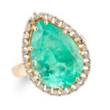 A COLOMBIAN EMERALD AND DIAMOND RING set with a pear cut emerald of approximately 8.50 carats in ...