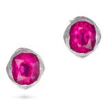 ARFAN, A PAIR OF RUBELLITE TOURMALINE, BLUE TOPAZ AND DIAMOND CLIP EARRINGS each set with a cushi...