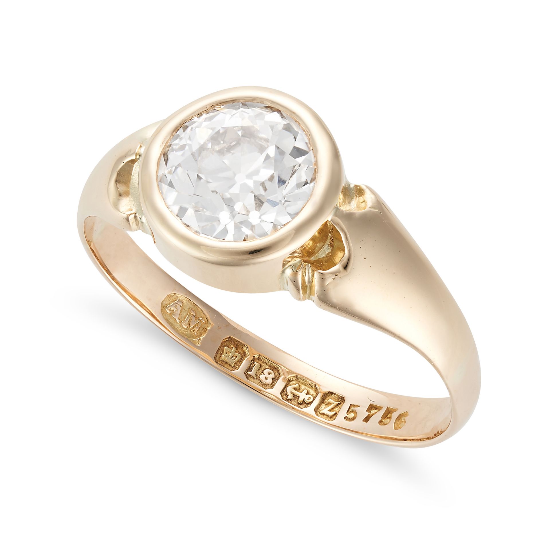 AN ANTIQUE SOLITAIRE DIAMOND RING in 18ct yellow gold, set with an old European cut diamond of ap... - Bild 2 aus 3