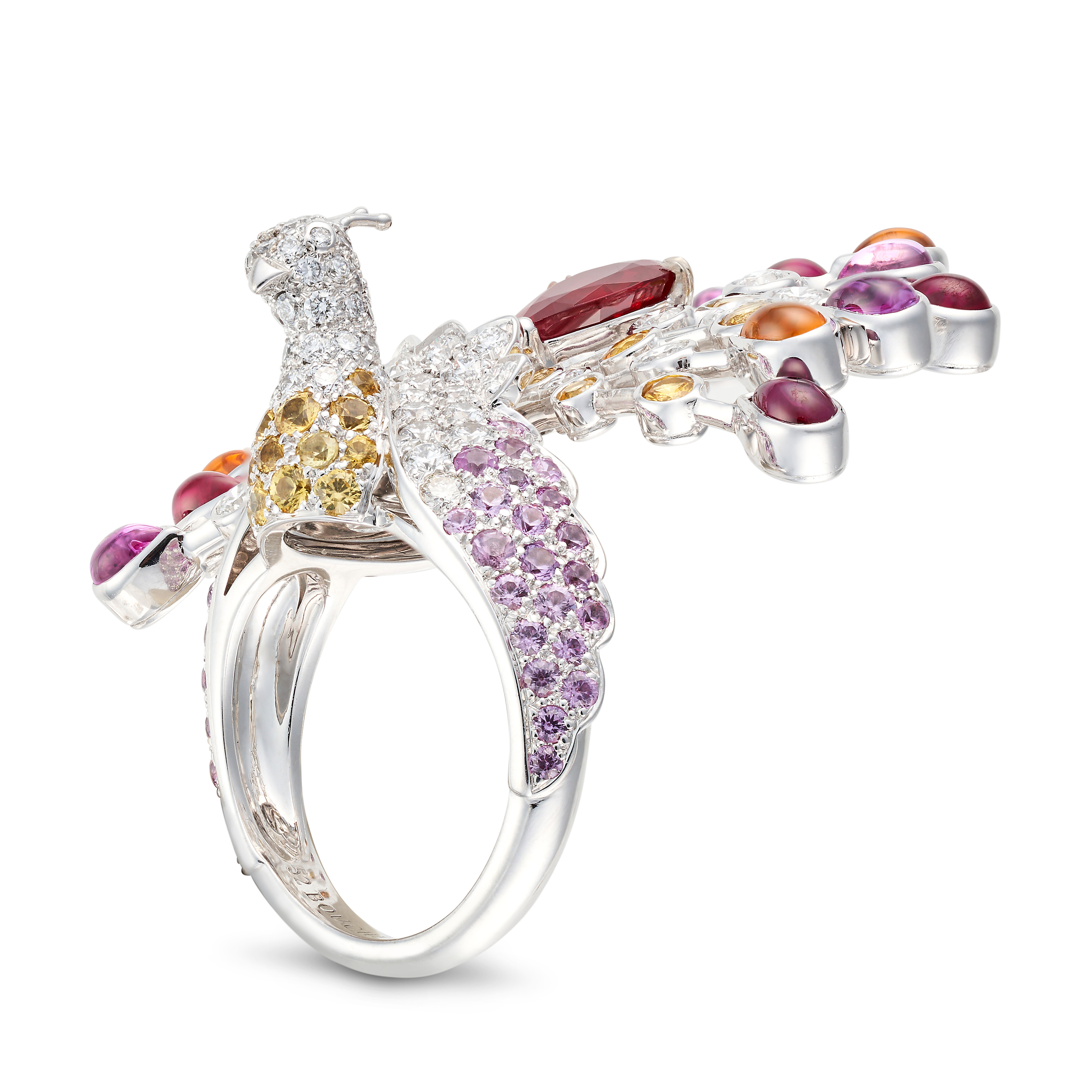 BOUCHERON, A MULTIGEM PEACOCK RING designed as a peacock set with round brilliant cut diamonds an... - Image 3 of 4