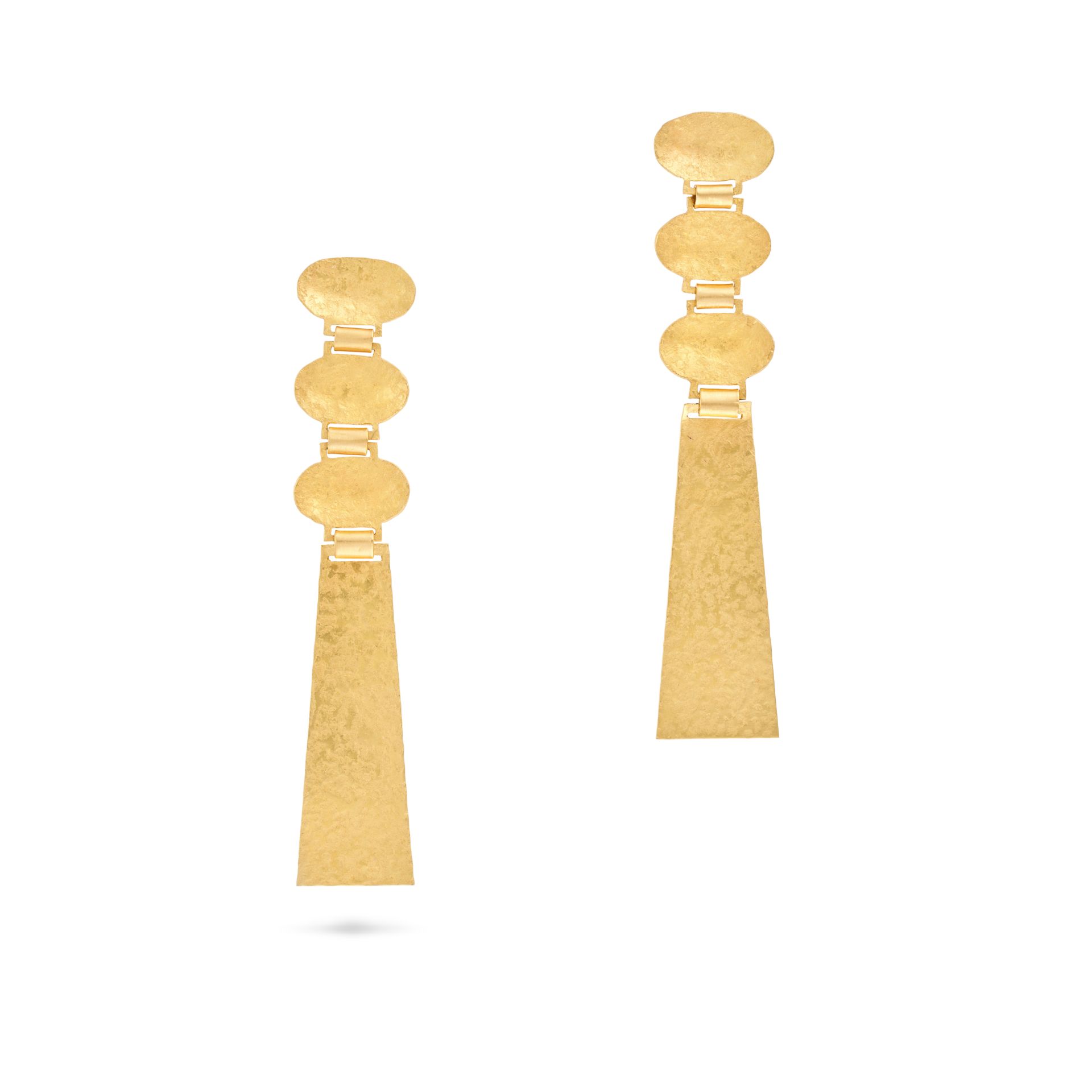 LOREN NICOLE, A PAIR OF NOMAD DROP EARRINGS comprising a row of hammered links, Loren Nicole make...