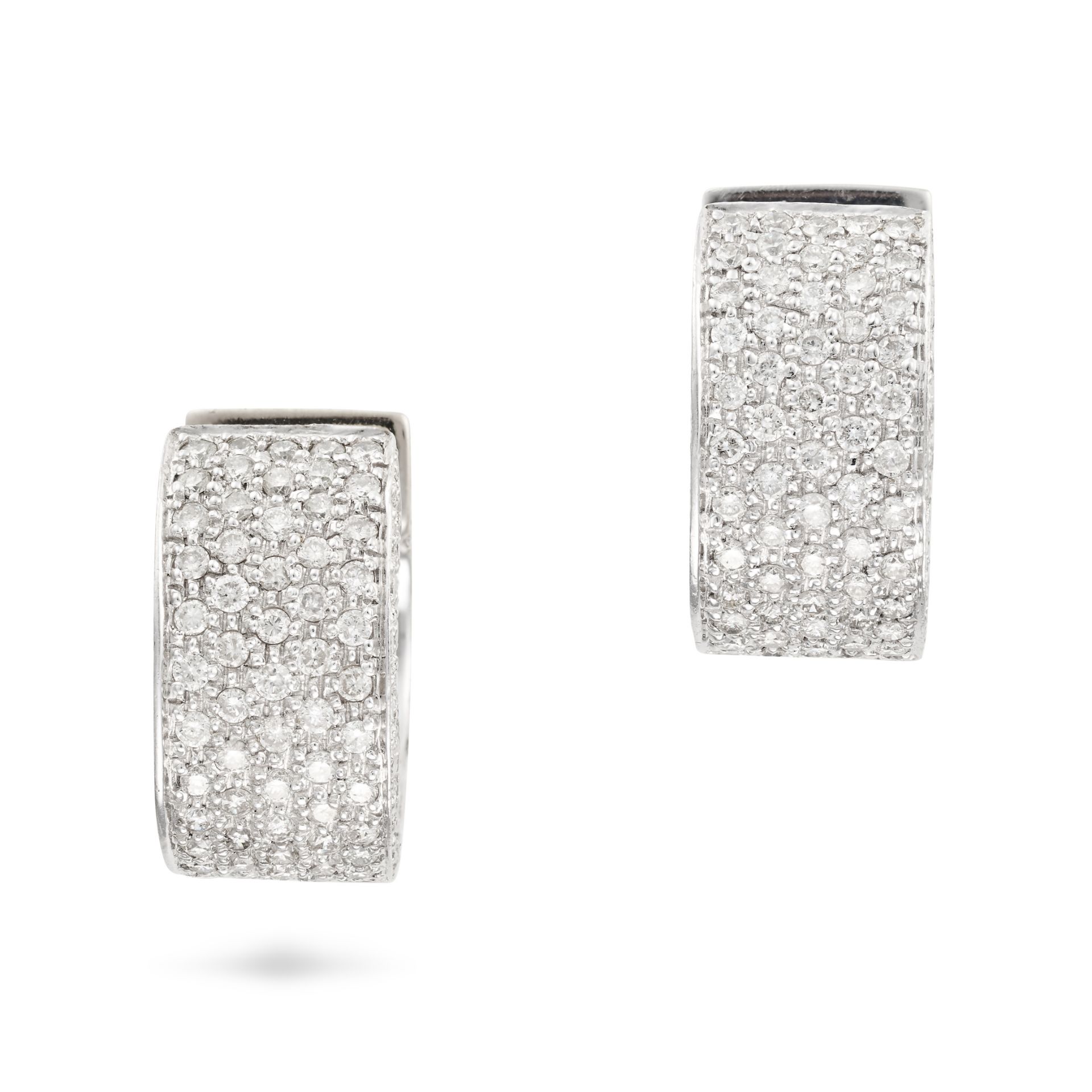 A PAIR OF DIAMOND HUGGIE HOOP EARRINGS each hoop pave set to the front and sides with round brill... - Image 2 of 3