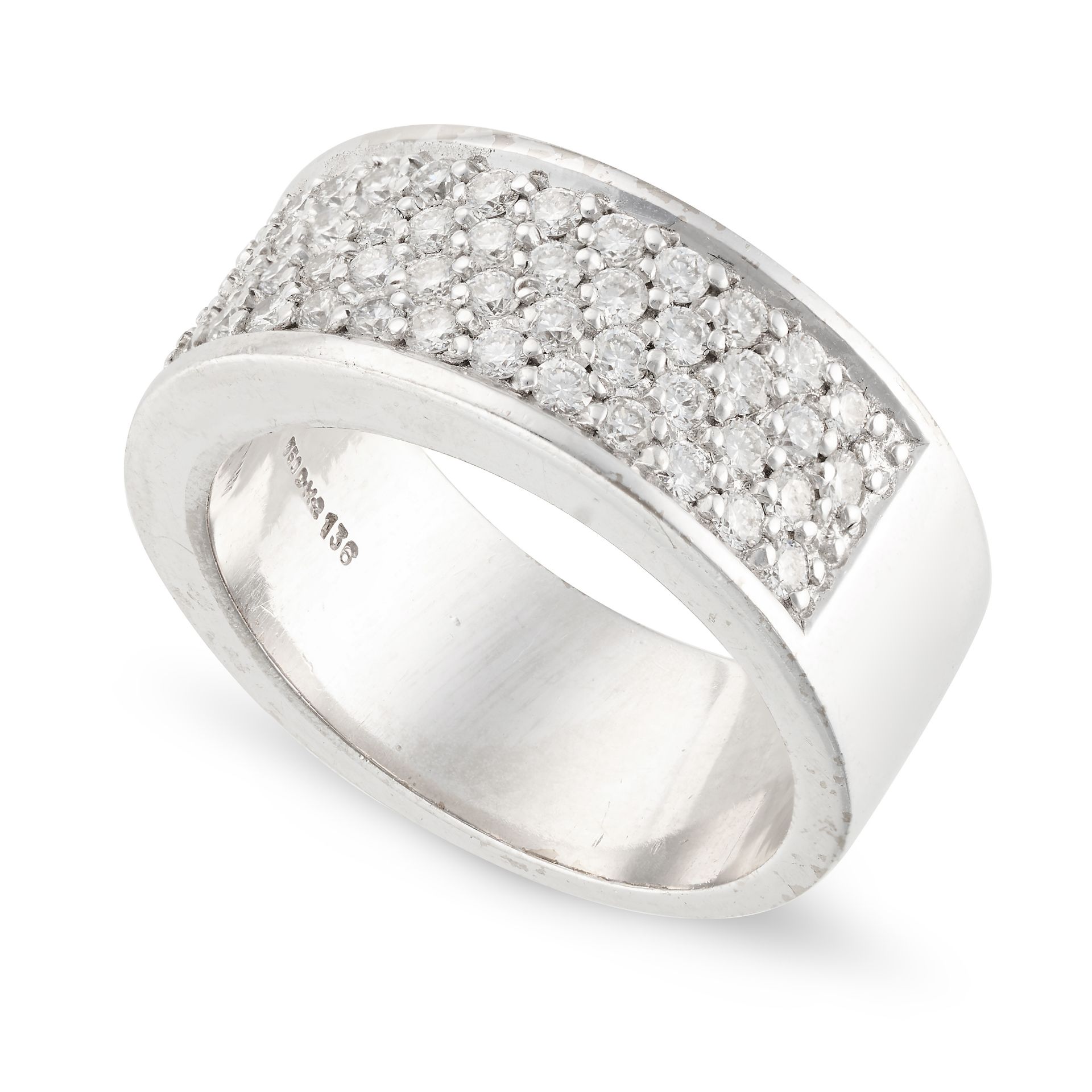 A DIAMOND BAND RING in 18ct white gold, the wide band pave set to one half with round brilliant c... - Image 2 of 2