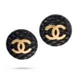 CHANEL, A PAIR OF VINTAGE CLIP EARRINGS each in quilted design with two interlocking CC motifs, s...