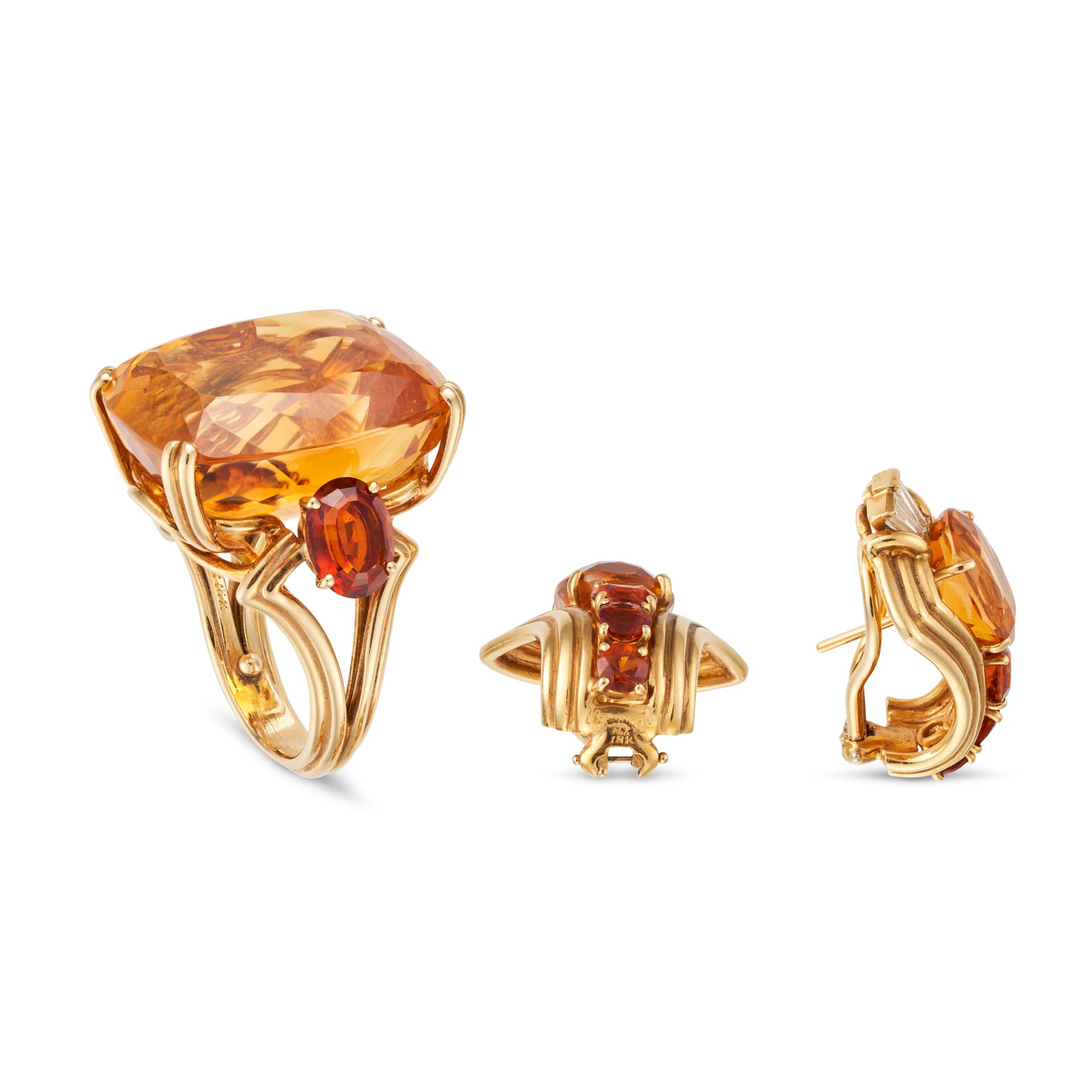 CHAUMET, A VINTAGE CITRINE AND DIAMOND RING AND EARRINGS SET in 18ct yellow gold, the earrings se... - Image 2 of 2