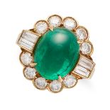 VAN CLEEF & ARPELS, AN EMERALD AND DIAMOND RING in 18ct yellow gold, set with an oval cabochon em...