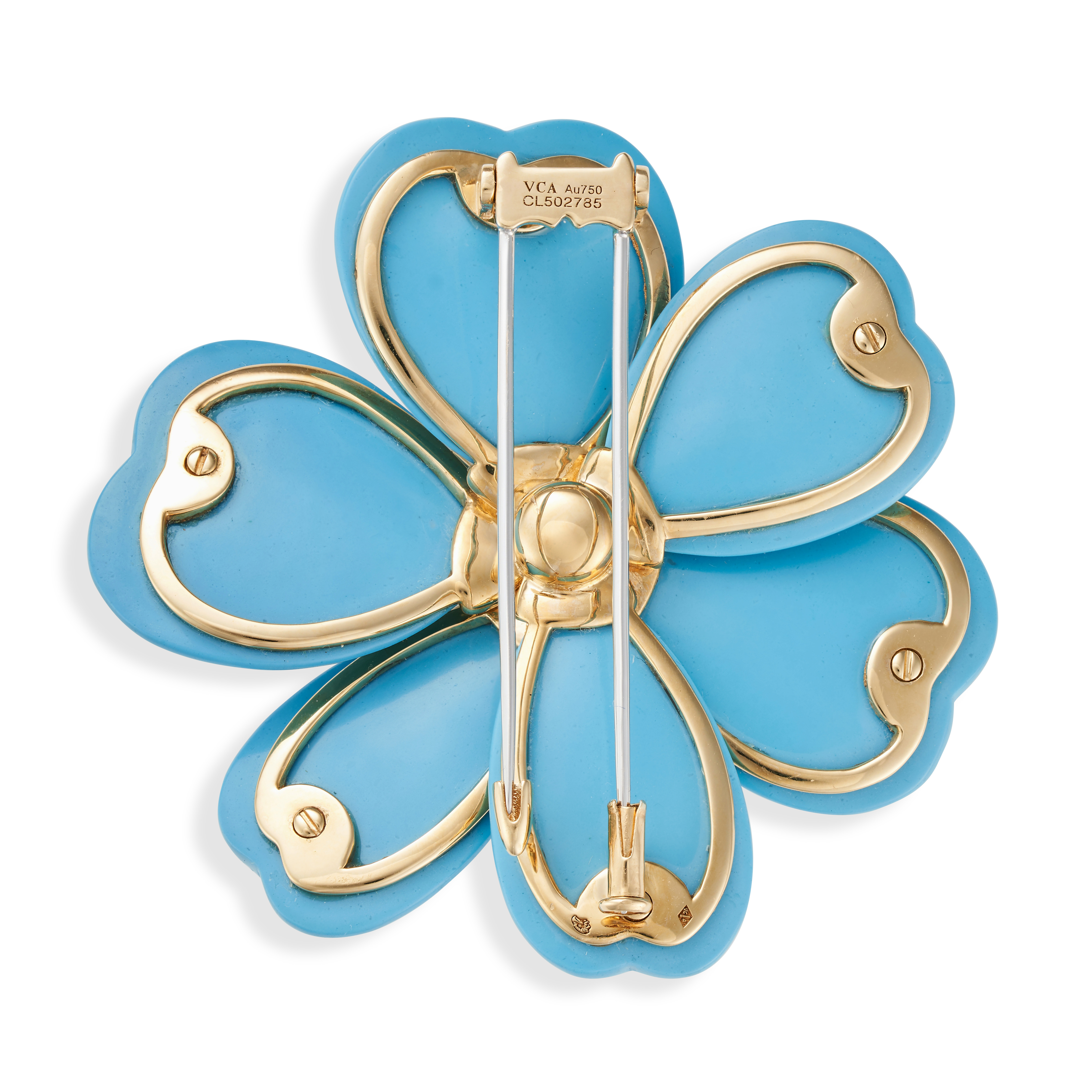 VAN CLEEF AND ARPELS, A RARE AND IMPORTANT TURQUOISE AND DIAMOND ROSE DE NOEL BROOCH in 18ct yell... - Image 2 of 2