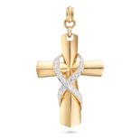 A DIAMOND CROSS PENDANT designed as a cross accented by round brilliant cut diamonds all totallin...