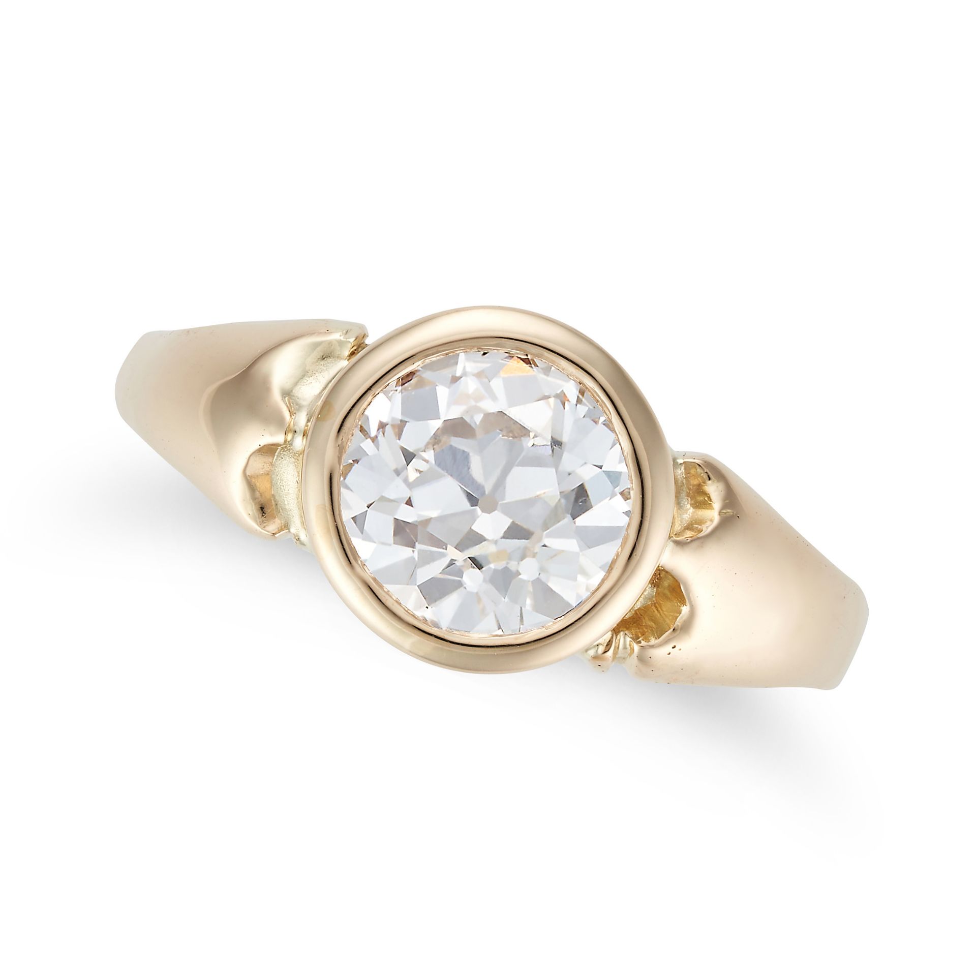 AN ANTIQUE SOLITAIRE DIAMOND RING in 18ct yellow gold, set with an old European cut diamond of ap...