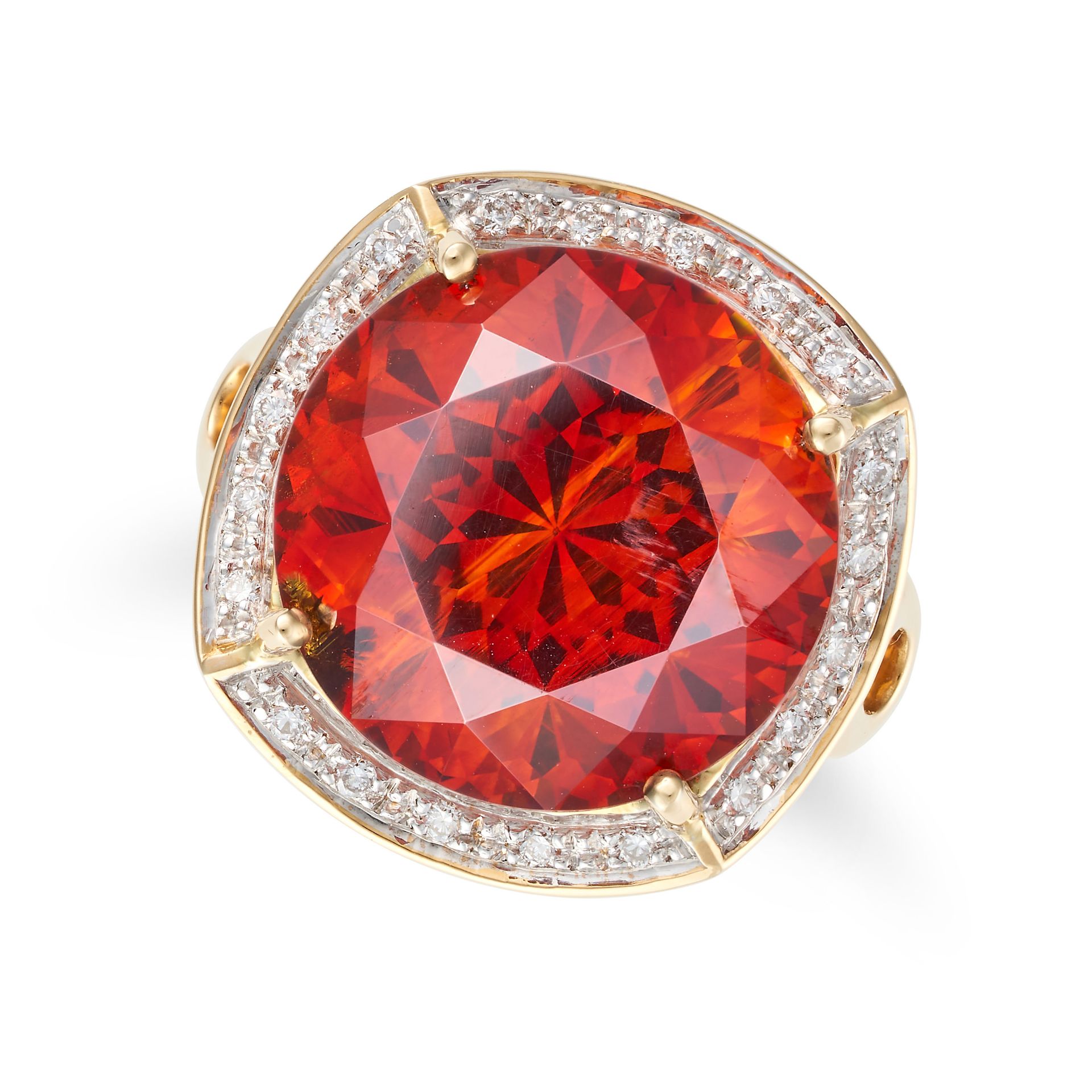 A SPHALERITE AND DIAMOND RING in 18ct yellow gold, set with a round cut sphalerite of approximate...