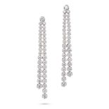 A PAIR OF DIAMOND DROP EARRINGS each set with a round brilliant cut diamond, suspending two artic...