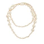 CHANEL, A LONG FAUX PEARL NECKLACE comprising a single row of faux pearls alternating in size, at...
