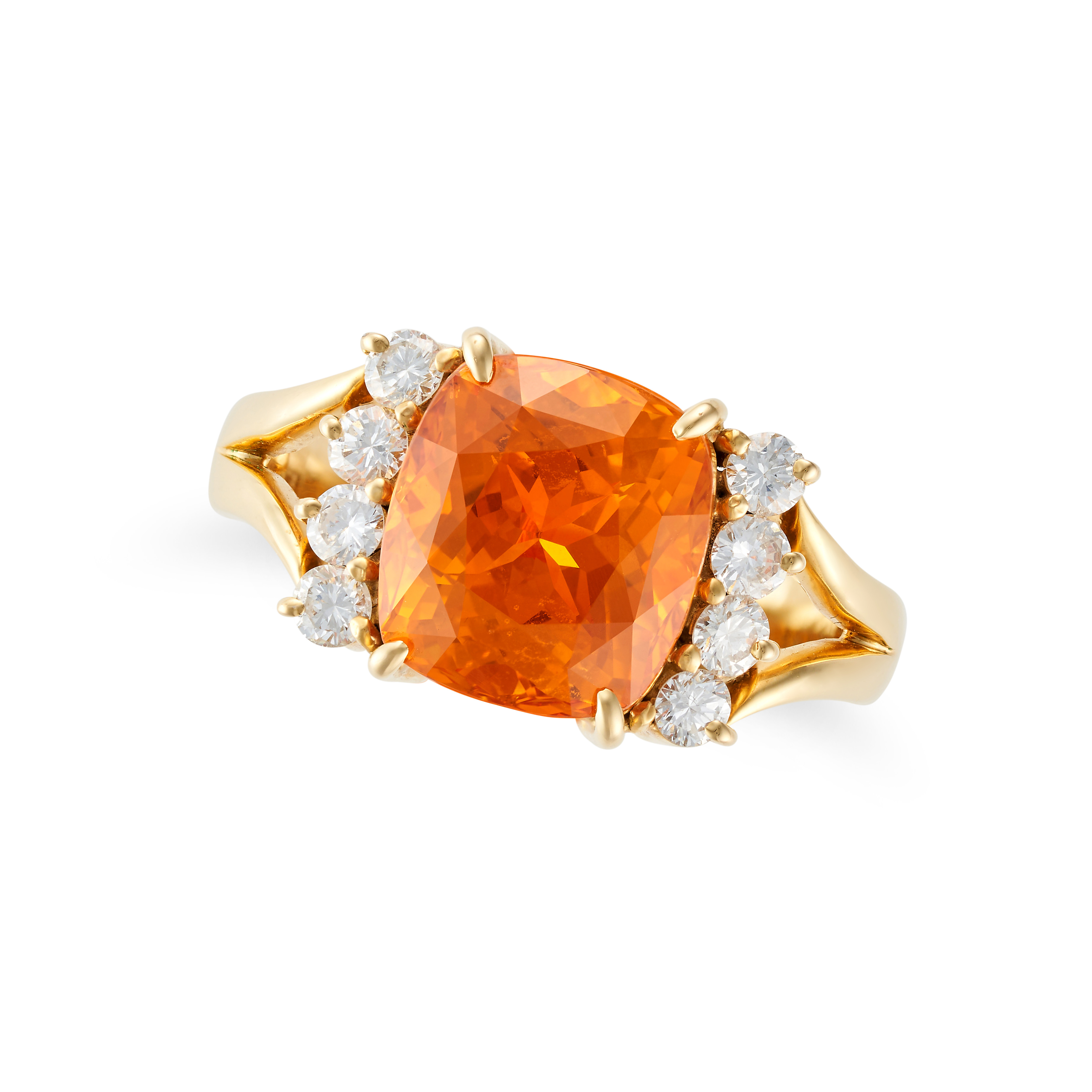 AN ORANGE SAPPHIRE AND DIAMOND RING set with a cushion cut orange sapphire of 7.11 carats, accent... - Image 2 of 2