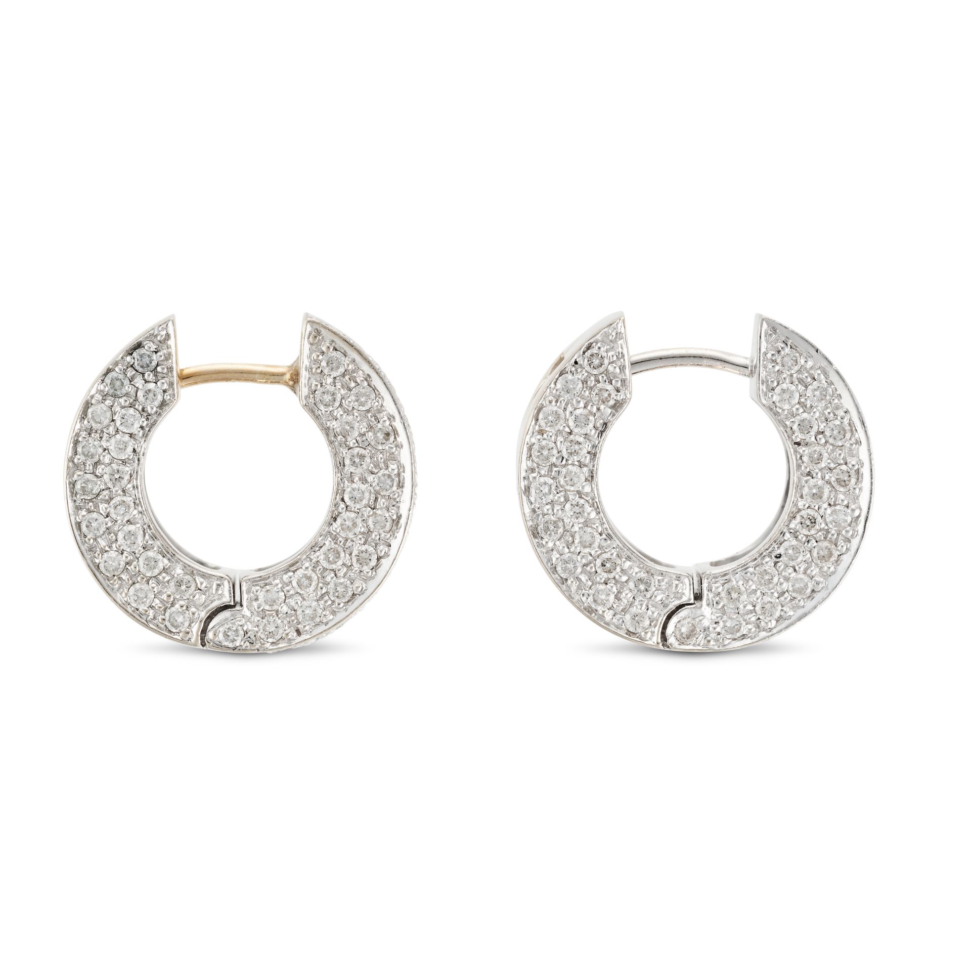 A PAIR OF DIAMOND HUGGIE HOOP EARRINGS each hoop pave set to the front and sides with round brill... - Image 3 of 3