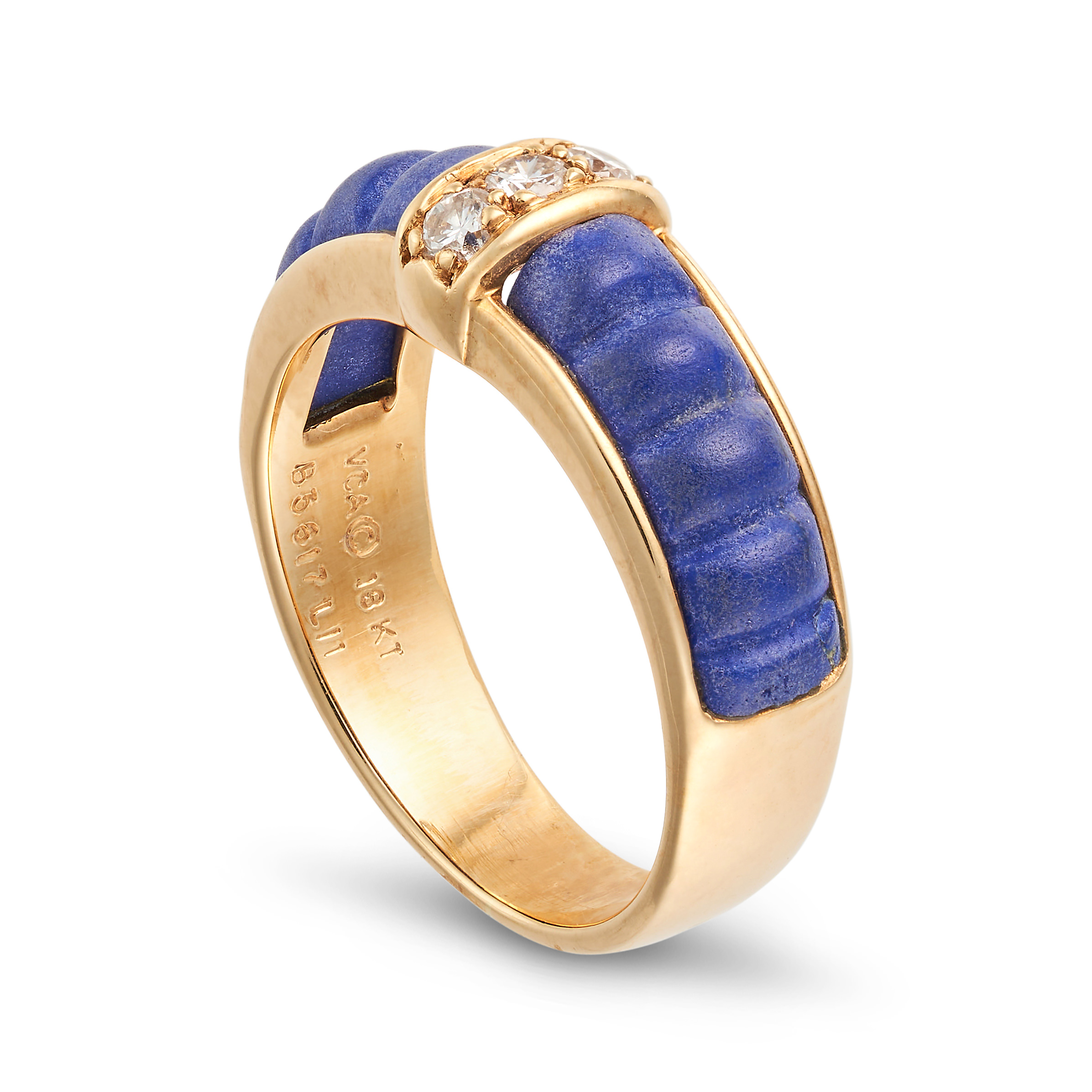 VAN CLEEF & ARPELS, A LAPIS LAZULI AND DIAMOND RING set with two sections of fluted lapis lazuli,... - Image 2 of 2
