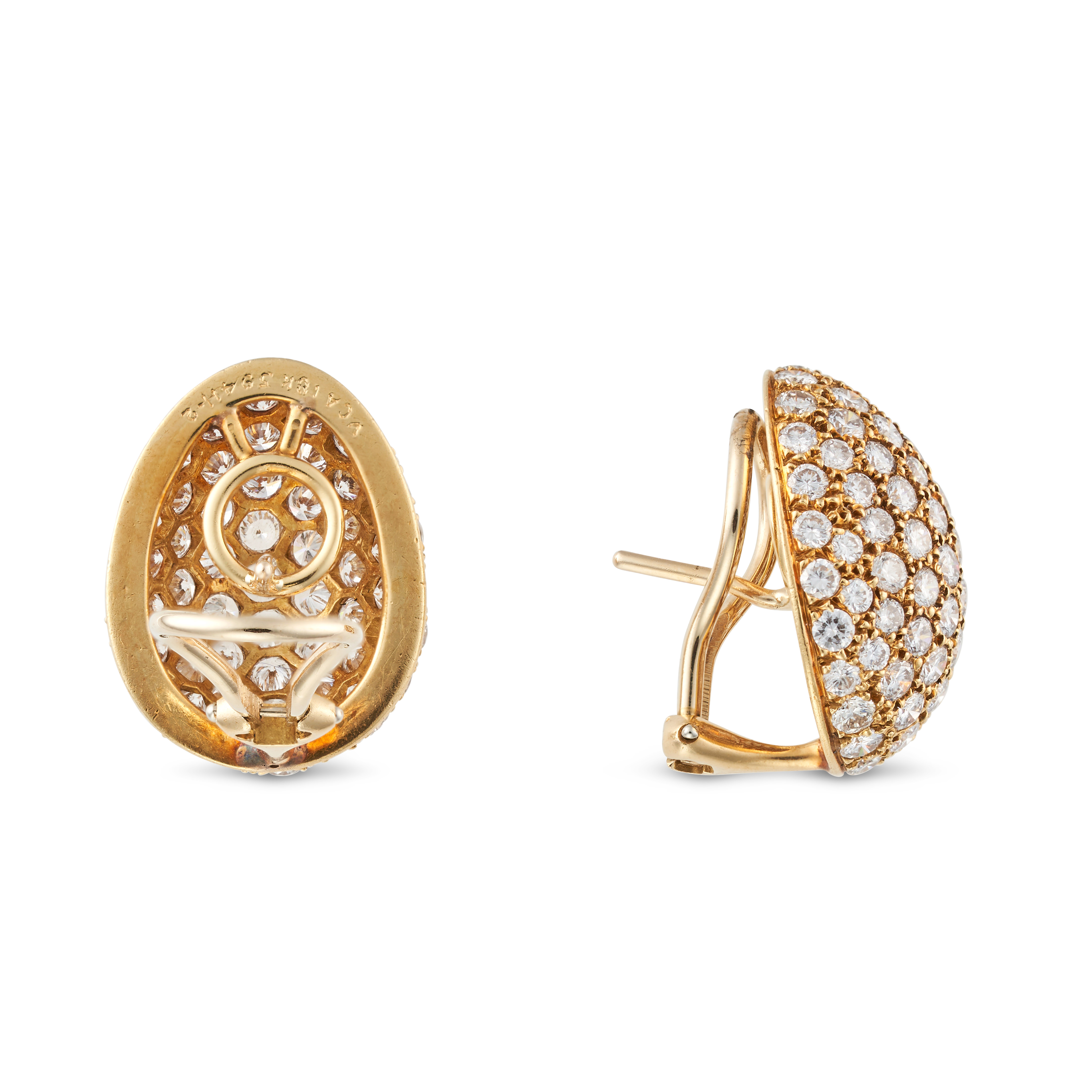 VAN CLEEF & ARPELS, A PAIR OF DIAMOND BOMBE EARRINGS each domed face pave set with round brillian... - Image 5 of 5