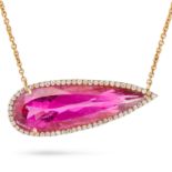A RUBELLITE TOURMALINE AND DIAMOND NECKLACE set with a pear cut rubellite tourmaline of 7.52 cara...