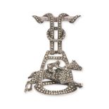 A MARCASITE HORSE AND JOCKEY BROOCH designed as a stirrup with a horse and jockey motif, set thro...