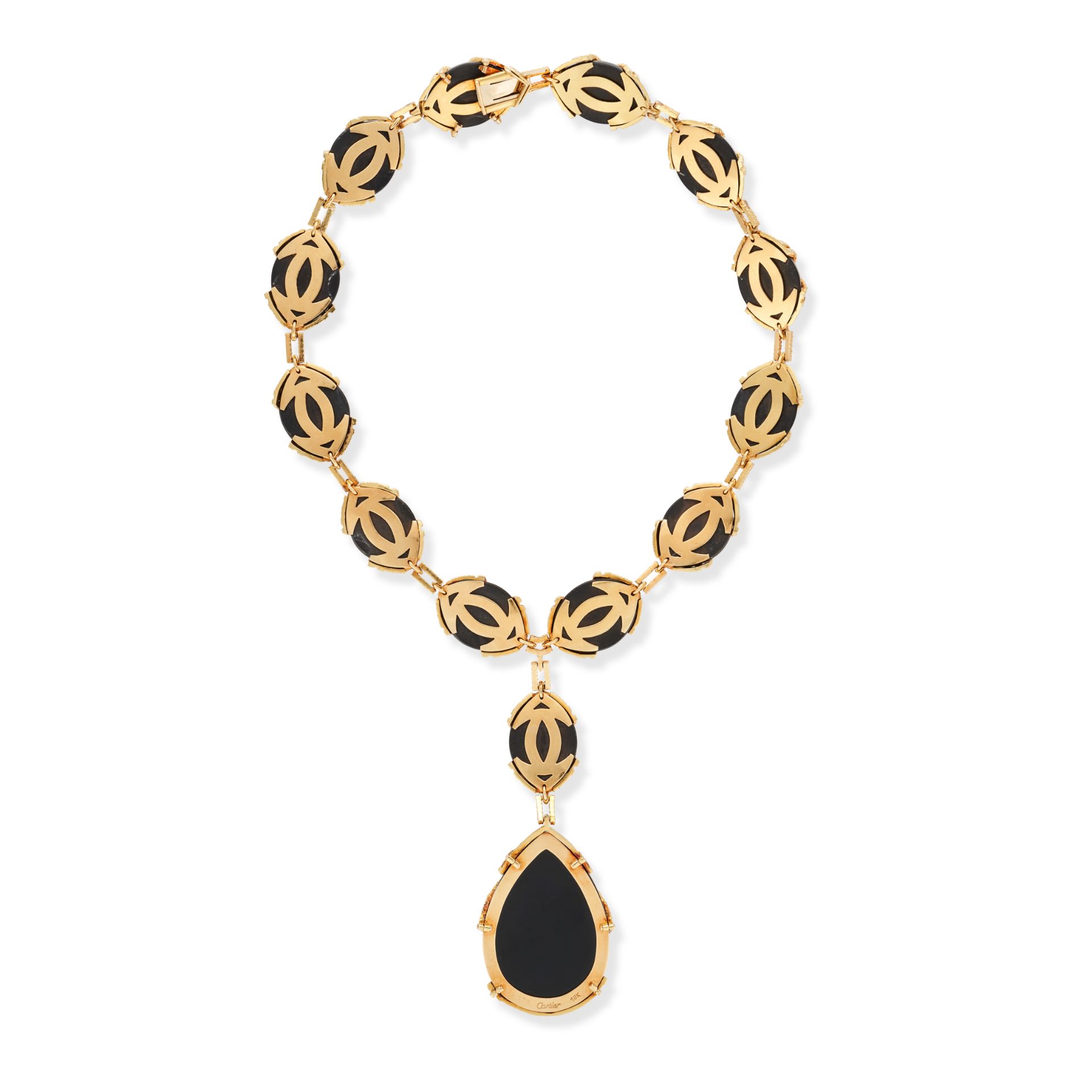 CARTIER, A FINE VINTAGE ONYX NECKLACE, 1960s in 18ct yellow gold, comprising a row of oval caboch... - Image 2 of 3