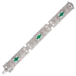 AN EMERALD AND DIAMOND BRACELET the openwork bracelet set throughout with round brilliant cut dia...