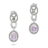 MAUBOUSSIN, A PAIR OF AMETHYST AND DIAMOND DROP EARRINGS in 18ct white gold, each comprising two ...
