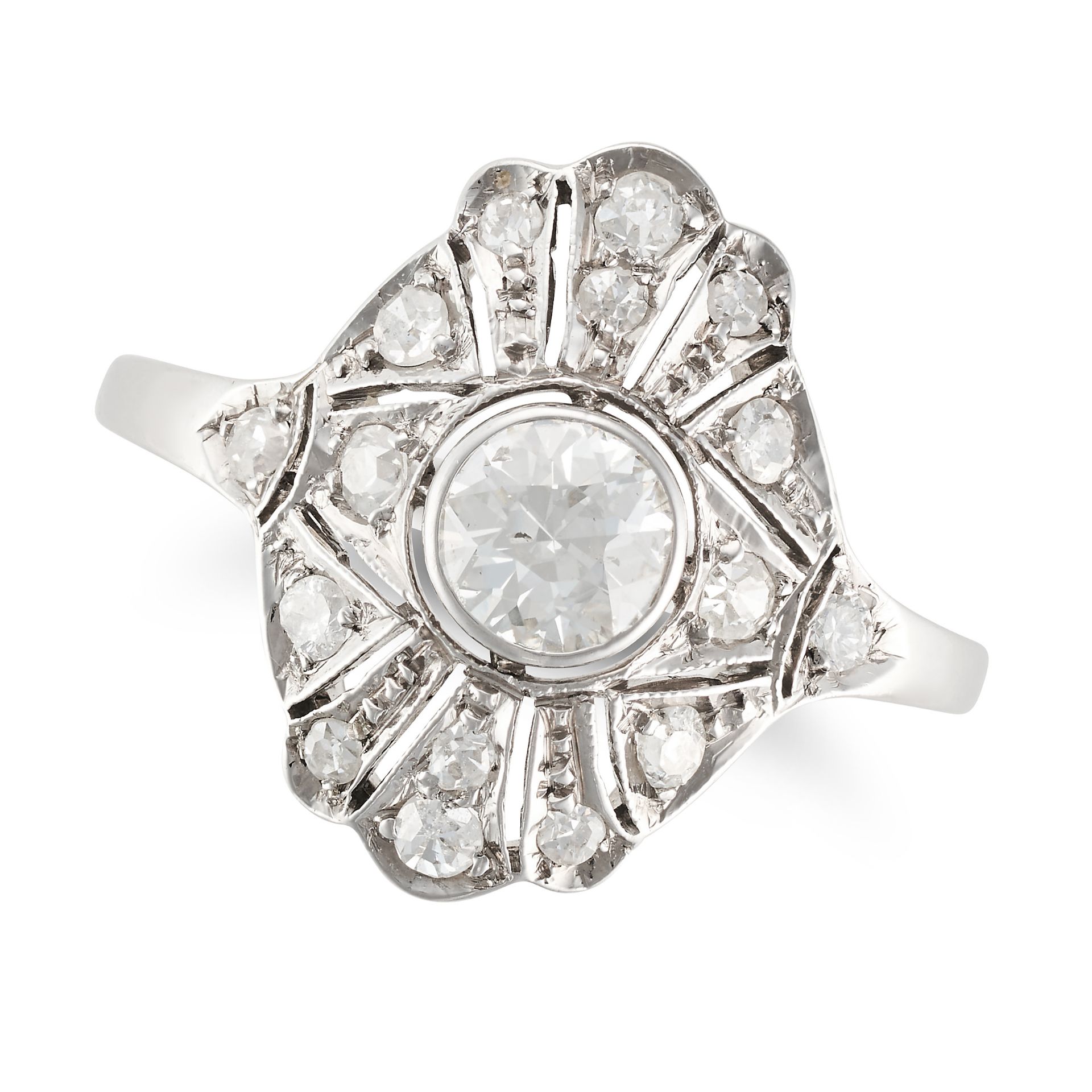 AN AUSTRIAN DIAMOND DRESS RING in 14ct white gold, set to the centre with a transitional cut diam...