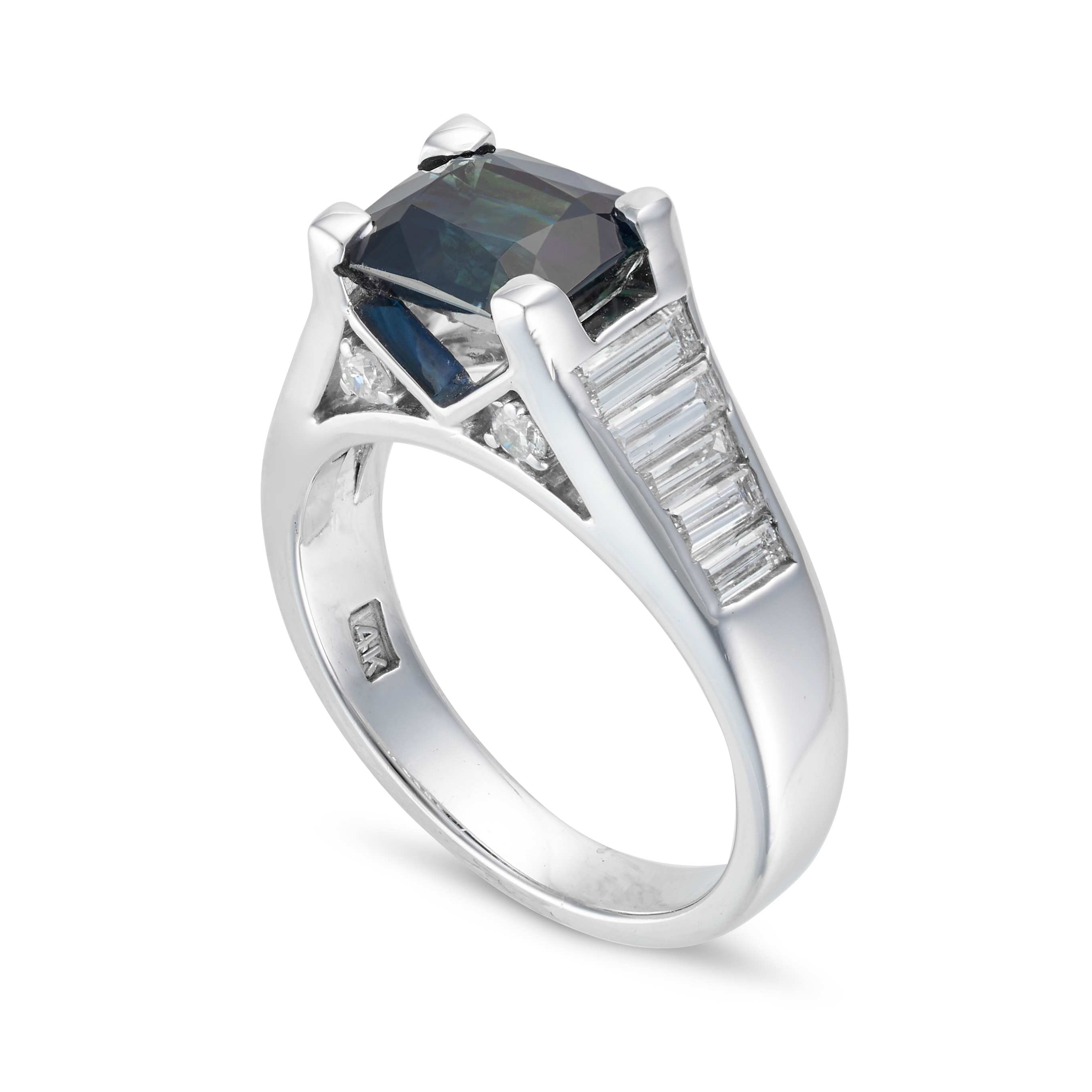 AN UNHEATED SAPPHIRE AND DIAMOND RING set with an octagonal step cut sapphire of 2.34 carats, acc... - Image 2 of 2