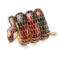 BULGARI, AN IMPORTANT VINTAGE ENAMEL AND DIAMOND SERPENTI BRACELET, CIRCA 1970 in 18ct yellow gol...