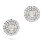 A PAIR OF DIAMOND CLUSTER EARRINGS each set with a round brilliant cut diamond in a double cluste...