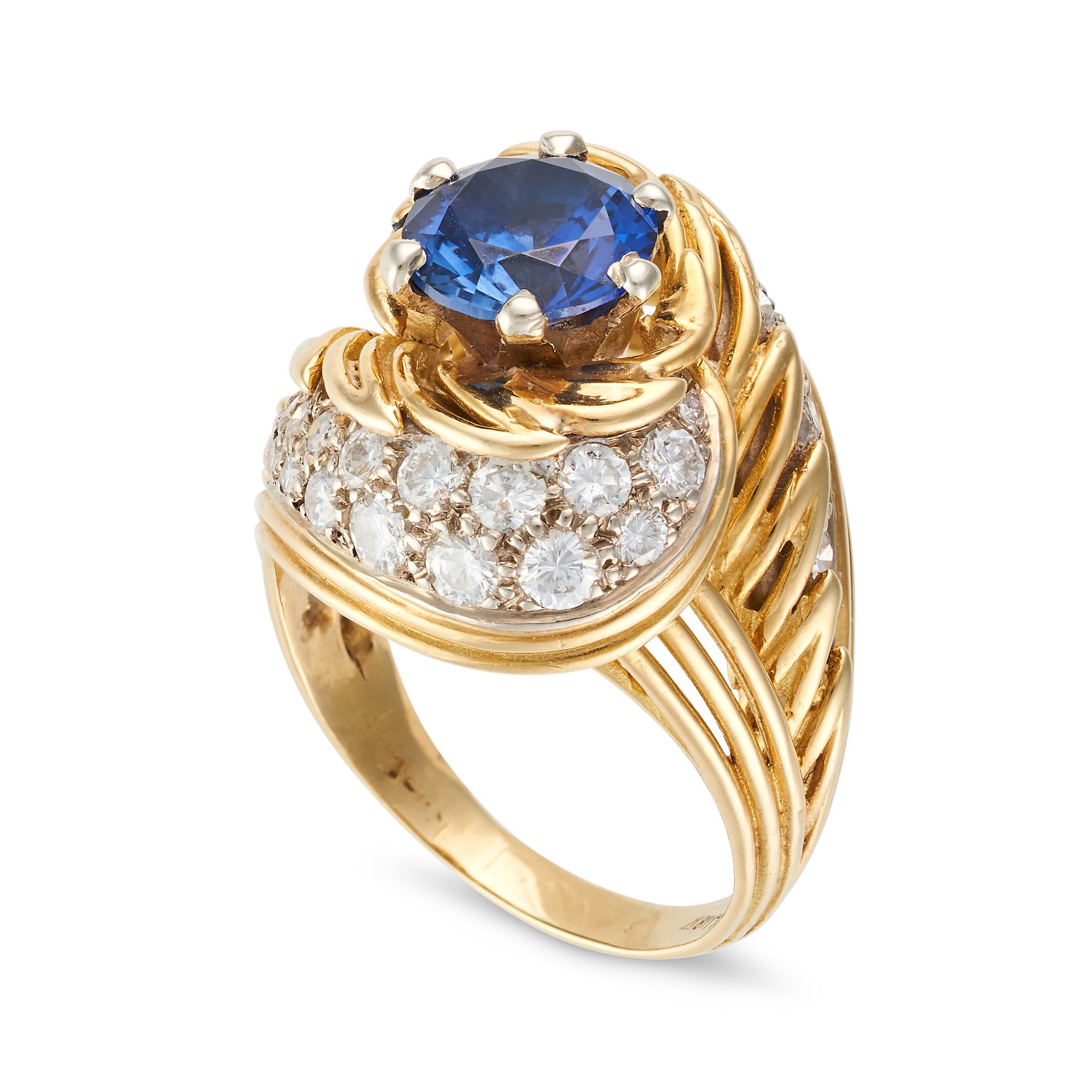 A SAPPHIRE AND DIAMOND DRESS RING set with a round cut sapphire of approximately 1.89 carats, acc... - Image 2 of 2