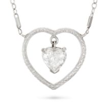 A DIAMOND HEART PENDANT NECKLACE the pendant designed as an openwork heart suspending a heart cut...