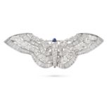 TIFFANY & CO., A DIAMOND AND SAPPHIRE BUTTERFLY BROOCH the wings jewelled with rows of marquise a...