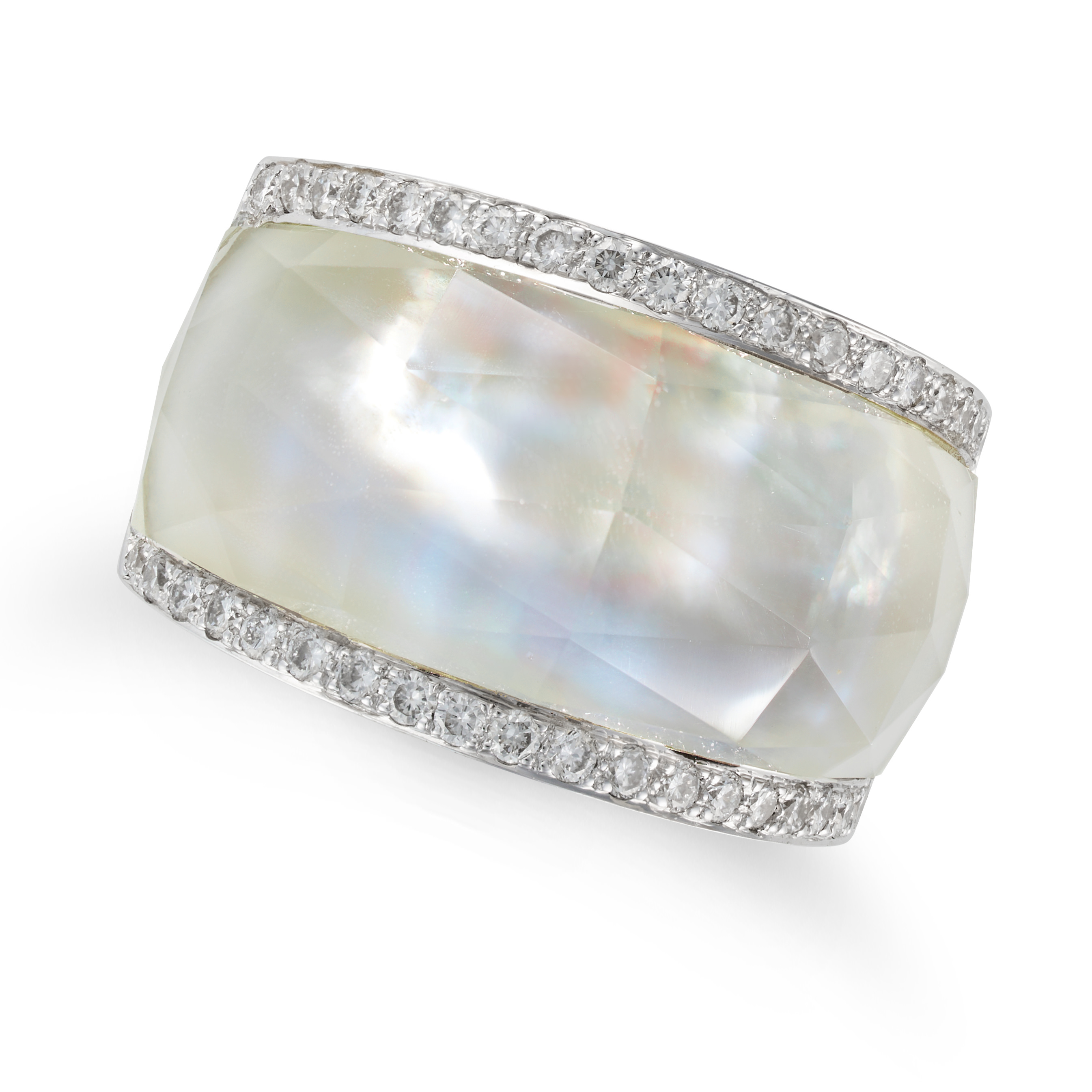 STEPHEN WEBSTER, A MOTHER OF PEARL, ROCK CRYSTAL AND DIAMOND CRYSTAL HAZE RING in 18ct white gold...