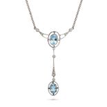 AN AQUAMARINE AND DIAMOND PENDANT NECKLACE the pendant set with an oval cut aquamarine accented b...