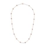 A MOONSTONE CHAIN NECKLACE comprising a trace chain set with round cabochon moonstones, stamped 5...