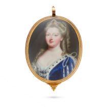 AN ANTIQUE QUEEN CAROLINE OF GREAT BRITAIN (1683-1737) PORTRAIT MINIATURE PENDANT in yellow gold,...