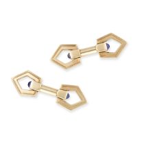 CROPP & FARR, A PAIR OF VINTAGE LAPIS LAZULI CUFFLINKS the geometric cufflinks set with polished ...