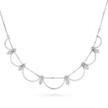 NO RESERVE - A DIAMOND NECKLACE comprising a box chain suspending pendants set with round cut dia...
