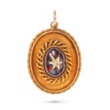AN ANTIQUE GARNET AND DIAMOND PENDANT the domed body set with a cabochon garnet with an applied s...