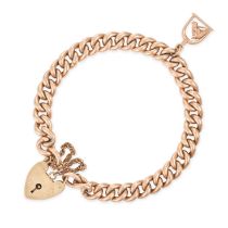 NO RESERVE - A PADLOCK BRACELET in 9ct yellow gold, comprising a curb link bracelet with a heart ...