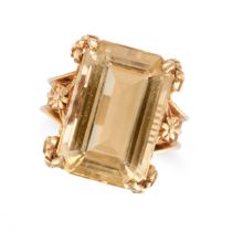 A CITRINE DRESS RING set with an octagoal step cut citrine of approximately 11.83 carats, no assa...